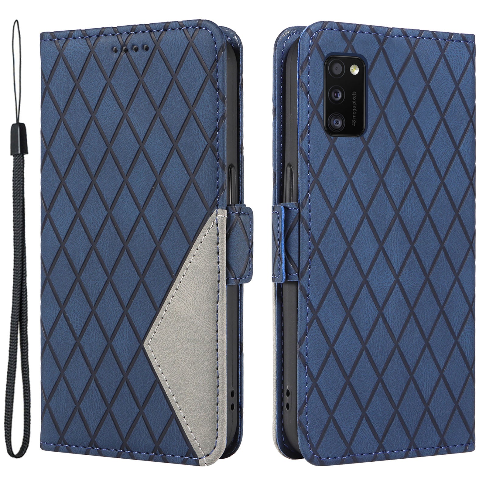 Color Splicing Case for Samsung Galaxy A41 (Global Version) Rhombus Imprinted Leather Wallet Stand Phone Cover Color Splicing Case for Samsung Galaxy A41 (Global Version) Rhombus Imprinted Leather Wallet Stand Phone Cover